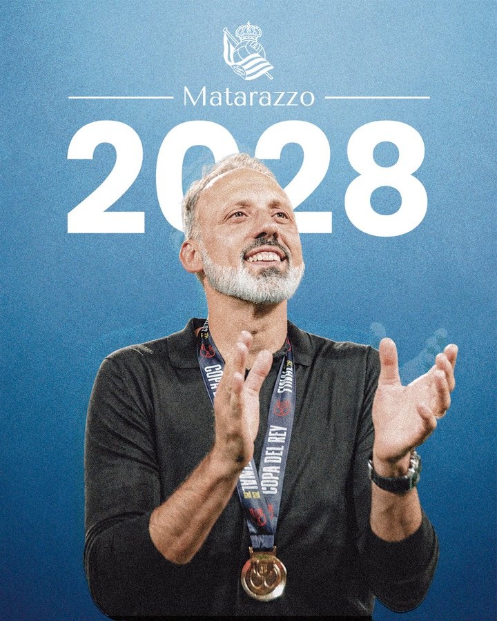 上赛季国王杯冠军，官方：皇家社会与主教练马塔拉佐续约至2028年